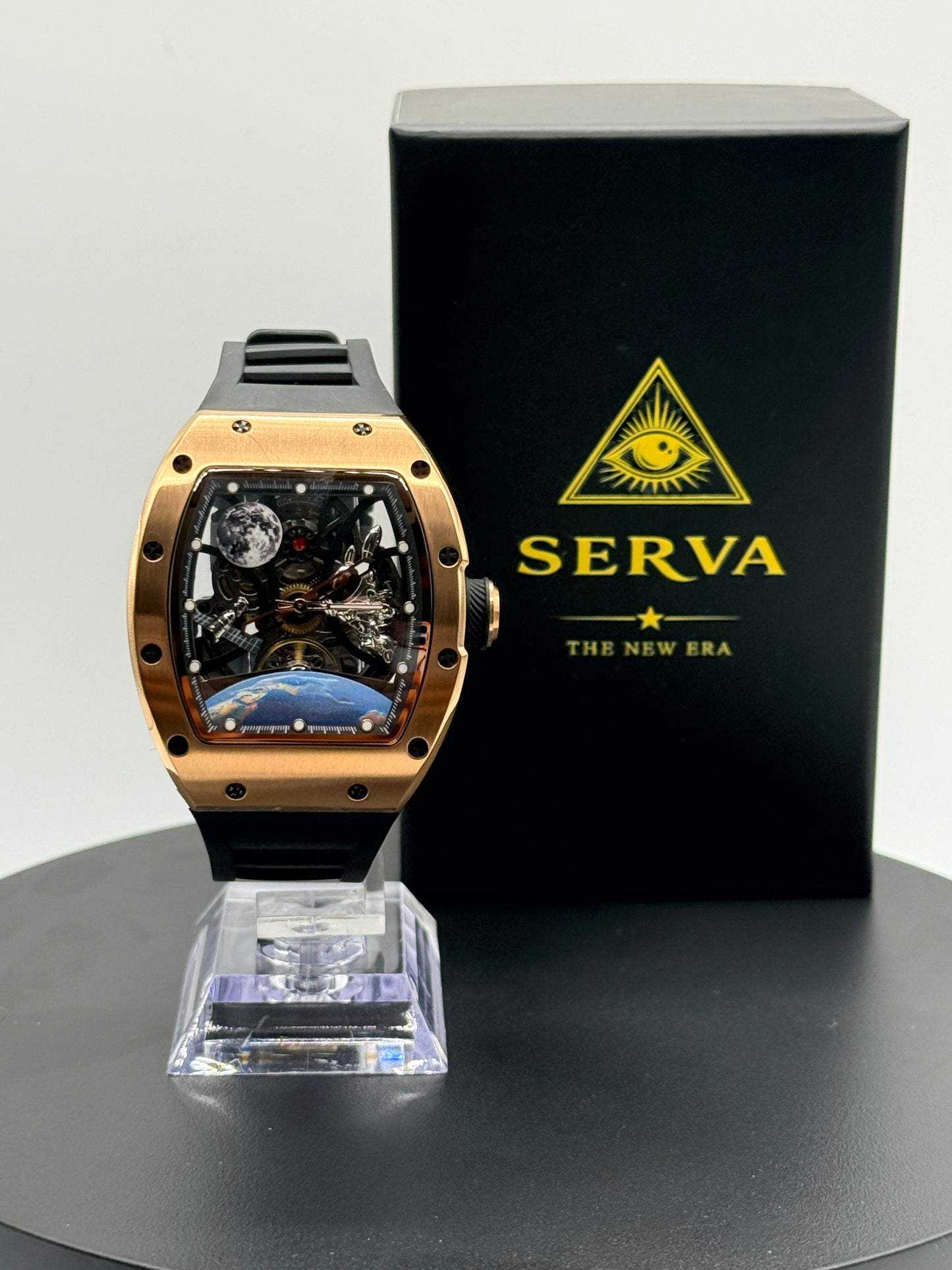 🌹 SERVA® Lunar Rose Gold – Automatic Skeleton Watch (Limited Edition)