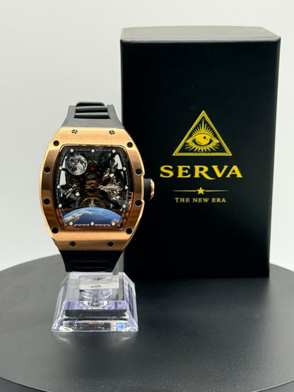🌹 SERVA® Lunar Rose Gold – Automatic Skeleton Watch (Limited Edition)