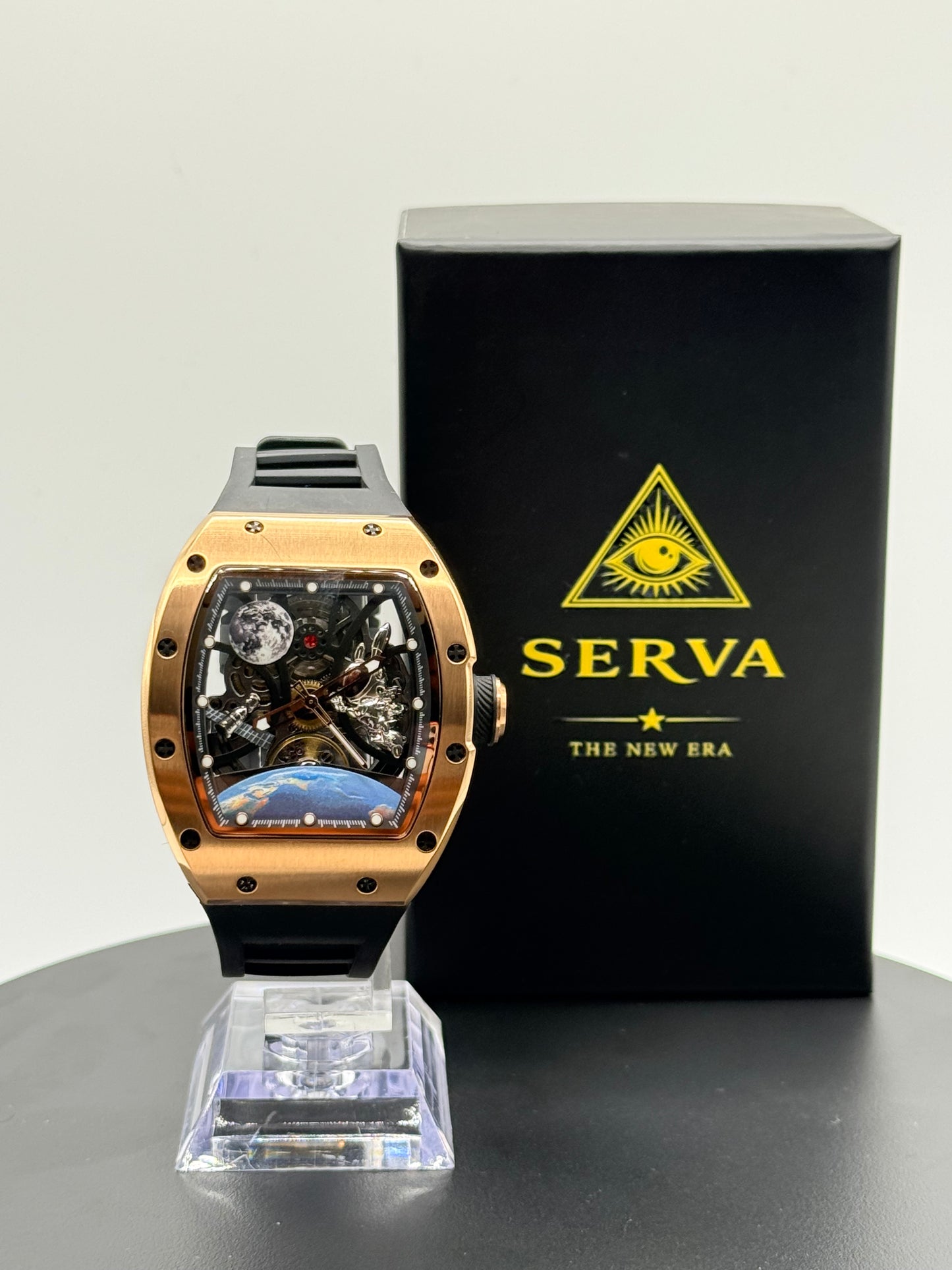🌹 SERVA® Lunar Rose Gold – Automatic Skeleton Watch (Limited Edition)