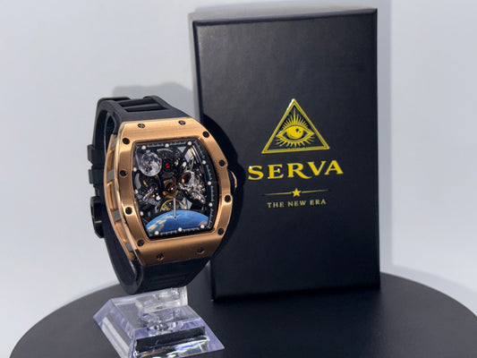 🌹 SERVA® Lunar Rose Gold – Automatic Skeleton Watch (Limited Edition)
