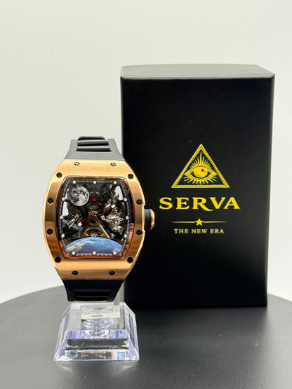 🌹 SERVA® Lunar Rose Gold – Automatic Skeleton Watch (Limited Edition)