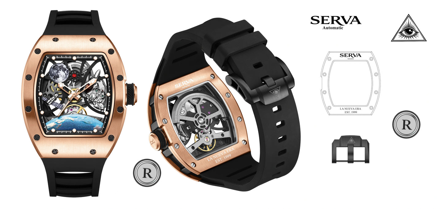 🌹 SERVA® Lunar Rose Gold – Automatic Skeleton Watch (Limited Edition)